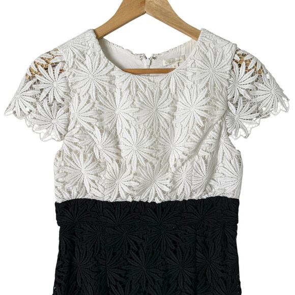 Shoshanna Floral Lace‎ Sheath Cocktail Dress Short Sleeves Black and White, Sz 6 - Picture 2 of 10